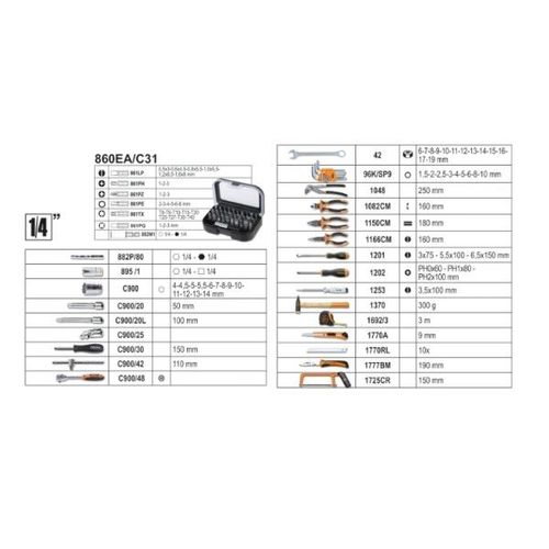 Beta 2054E/E100 - Mallette alu avec set d'outils (100pcs) - 400 x 300 x 140mm