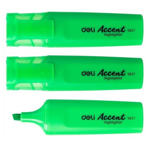 Deli Lot De 3 Surligneurs Pointe Biseautée 1-5mm Vert Résistant À La Décoloration Séchage Rapide