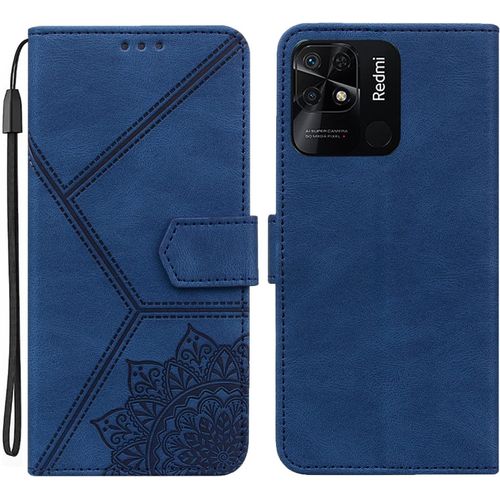 Coque Pour Xiaomi Redmi 10c, Pu Cuir A Rabat Flip Housse Etui Pour Redmi 10c Avec Motif Dessin Mandala Fleur, Etui Case Antichoc Cover Portefeuille, Bleu