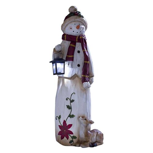 Sculpture de bonhomme de neige en bois de noël et d'hiver avec lanterne solaire, Statues de jardin en résine, Micro artisanat de paysage