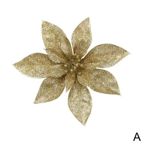Tête de fleur artificielle pailletéée, 1 pièce, décoration de noël, arbre de noël suspendu, creux, 9cm