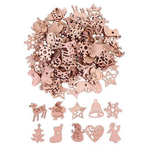 Disques En Bois Vierge Avec Trous Ppour Bricolage, 100 Pièces, Ornements Pour Arbre De Noël, Père Noël
