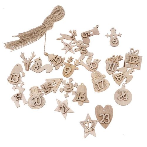 Pendentif décoratif de noël, accesssoires artisanaux en bois, calendrier de l'avent