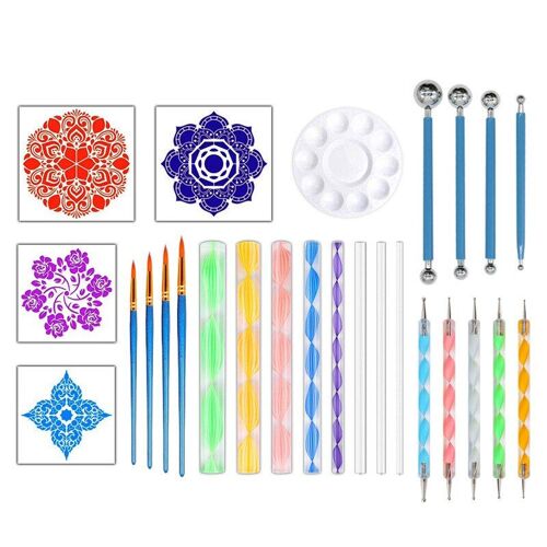 Kit D'outils De Pointillage Mandalaa, Pinceaux, Plateau De Peinture, Brosses, Peinture De Roche, Toile, Tissus, Art, 26 Pièces