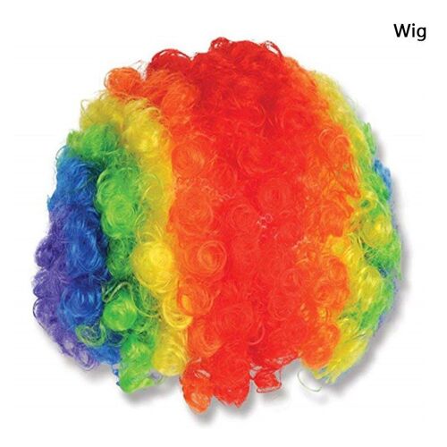 Perruque De Clown Avec Noeud Papilloon Et Nez Rouge, Boucles Fantaisie, Costume De Créativité, Arc-En-Ciel