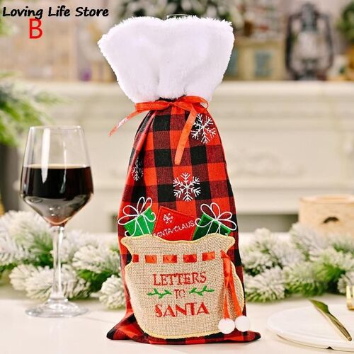 Sac Pour Bouteille De Vin Rouge, Coouverture De Bouteille De Vin Brodée En Treillis Rouge Et Noir De Noël, Nouvelle Collection 2022