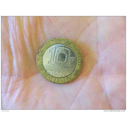 France = Pièce De Monnaie De 10 Francs Type Génie = Année 1992, Bi-Colore : Bronze-Alu Et Nickel * Variété Fausse Pièce * Rare