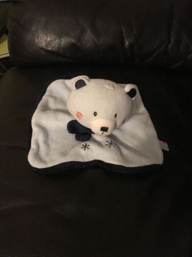 * Doudou Plat Sucre D'orge Ours Bleu Orange Givre Flocon De Neige Echarpe