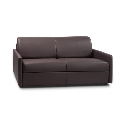 Canapé 3 Places Convertible Express En Simili Calife - Marron - Couchage 140 Cm - Matelas 14 Cm
