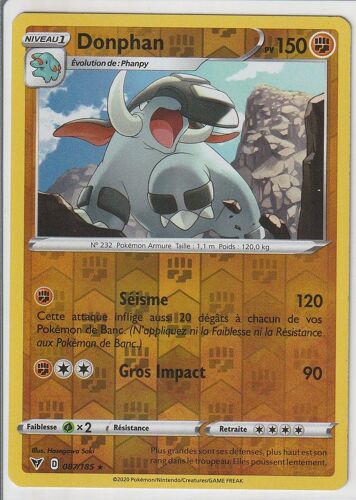 Carte Pokemon - Donphan - 087/185 - Holo-Reverse - Épée Et Bouclier 4 - Voltage Éclatant - Eb4 - Vf