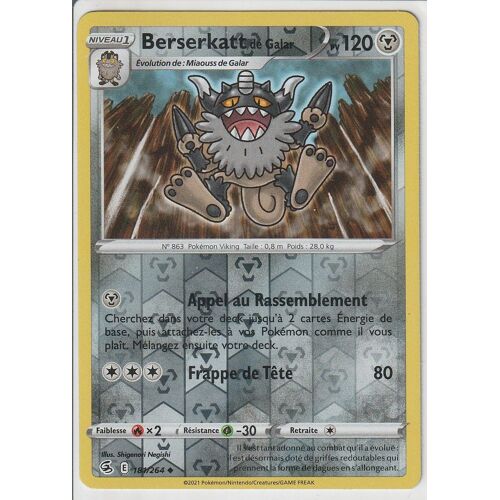 Carte Pokemon - Berserkatt De Galar - 181/264 - Reverse - Épée Et Bouclier 8 - Poing De Fusion