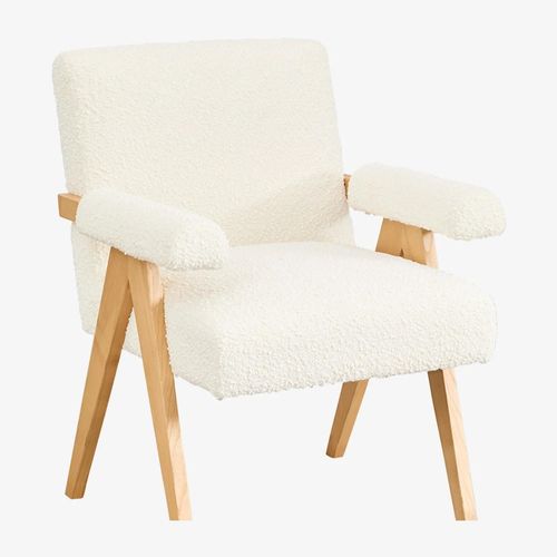 Fauteuil En Bois De Frêne Et Tissu Bouclé Lucca