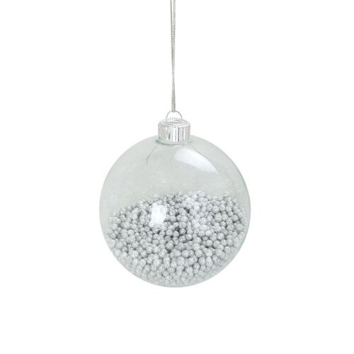 1 boule transparente avec bille argent noel