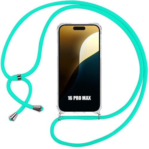 Coque Cordon Pour Iphone 16 Pro Max - Antichoc Coins Renforcés Souple Avec Cordon Turquoise - E.F.Connection