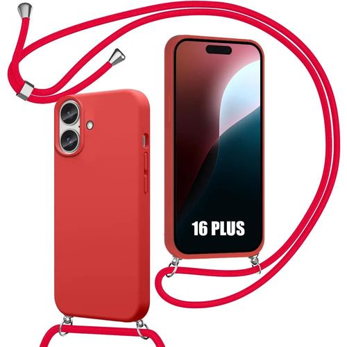 Coque Cordon Pour Iphone 16 Plus, Protection Silicone Liquide Souple Antichoc Rouge - E.F.Connection