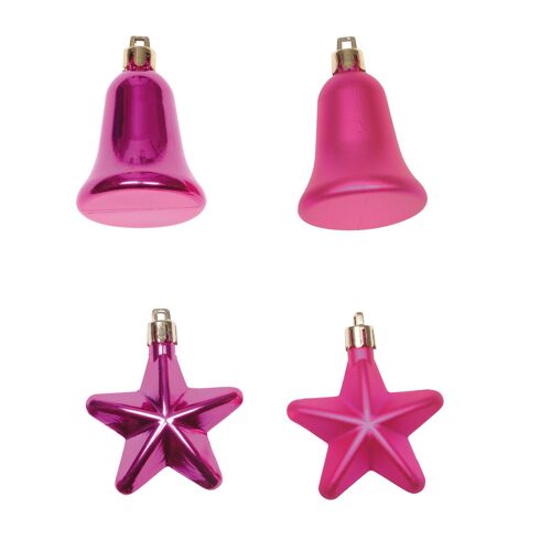 Set de 4 decorations de noel cloches et etoiles rose
