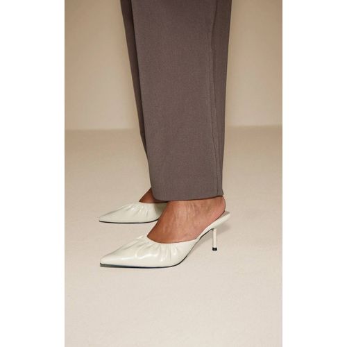 Mules Style Escarpins En Pu Crème Froncées Petit Talon Crème