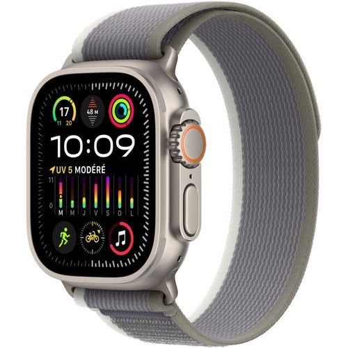 Apple Watch Ultra 2 GPS + Cellular - Boîtier Titane 49 mm - Boucle Trail Vert Et Gris - Bracelet S/M