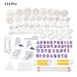Ensemble De Emporte-Pièces Pour Fonndant, Lettres Et Chiffres, Fleur De Rose, Outils De Fondant, Outil De Modélisation De Tampon D'éjection, Décoration De Gâteau, 114 Pièces