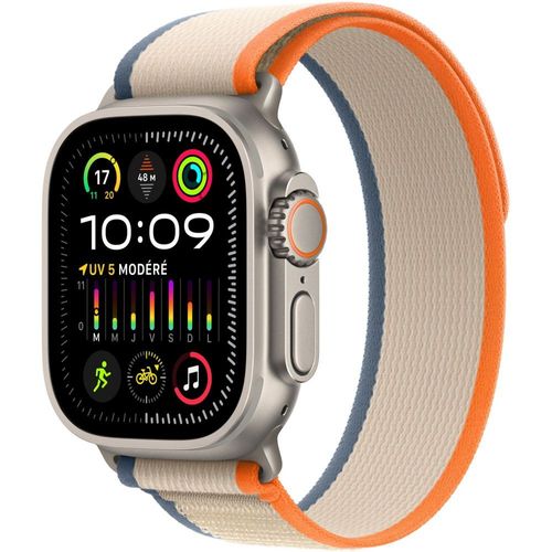 Apple Watch Ultra 2 GPS + Cellular - Boîtier Titane 49 mm - Boucle Orange Et Beige - Bracelet S/M