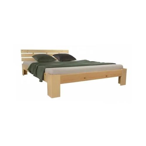 Lit Double En Bois Futon 160x200 Bois Naturel - Marque - Modèle - Bois Massif - A Lattes - Contemporain - Design