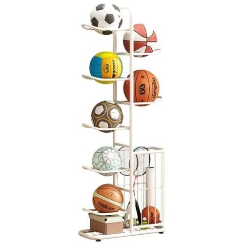 Distributeur de ballons - MARQUE - Métal blanc - Capacité 7 ballons - Design moderne - Multisport