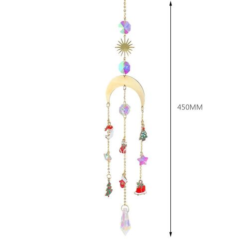 Attrape-Lumière De Noël En Cristal,, Cloche D'arbre De Noël, Lune, Chaussettes De Soleil, Pendentif Carillon, Décor Arc-En-Ciel Pour La Maison, Balcon, Cadeau