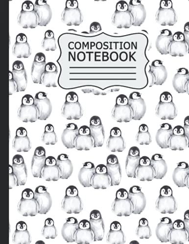 Penguin Composition Notebook: Wide Ruled Paper Notebook Journal |Penguin Cover | Matte Wide Lined Workbook For Girls Boys Kids Teens Students, Daily Creative Writing Journal .