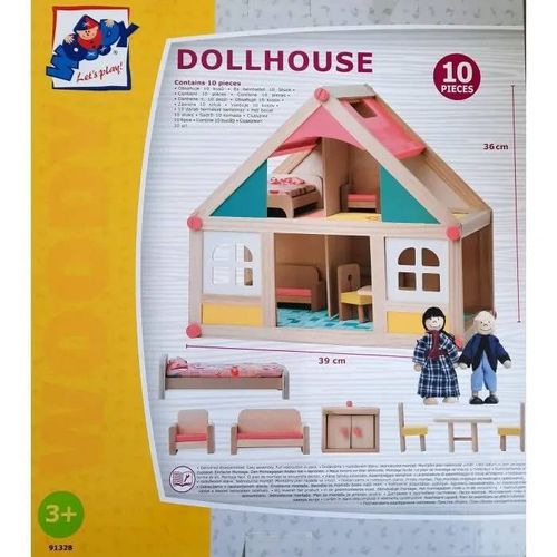 Maison de poupée en bois - WOODY - avec accessoires - pour enfants à partir de 3 ans - couleurs gaies
