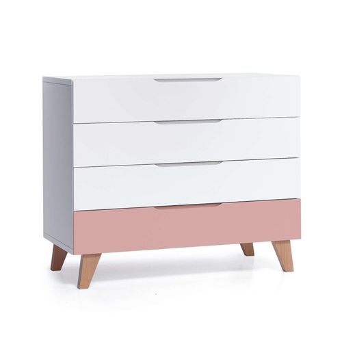 Commode Pour Bébé Blanc/Rose Avec Jambes En Bois