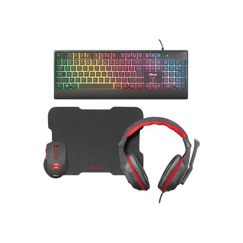 Trust Ziva 4-In-1 Gaming Bundle - Ensemble De Clavier, Souris, Casque Et Tapis De Souris - Rétroéclairé - Usb - Français - Noir