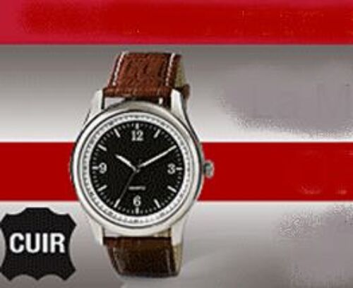 Montre Homme Acier Anodisé & Cuir.