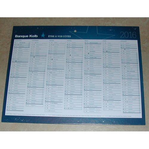 Calendrier 2016 Calendar Type Banque Kolb France