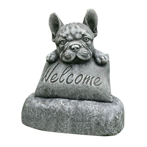 Français-Bulldog Statue Décoration De Jardin Signe De Bienvenue Résine Artisanat Ornement Intérieur Extérieur Sculpture