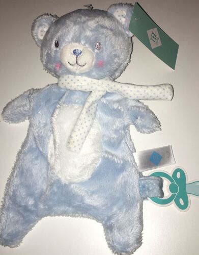Doudou Ours Tex Baby Bleu Ciel Peluche Ourson Nicotoy Attache Tetine Sucette
