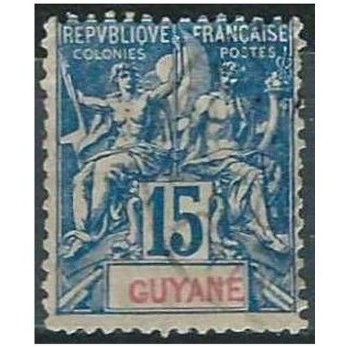 France, Guyane, Colonie Française 1892, Bel Exemplaire Type Sage "Colonies", Yvert 35, 15c. Bleu, Oblitéré, Tbe -