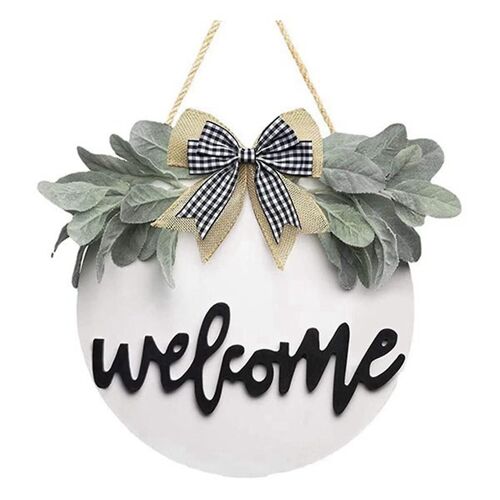 Signe de bienvenue en bois ornement Bonjour signe avec noeud papillon suspendu rond décor rustique ornement saisonnier