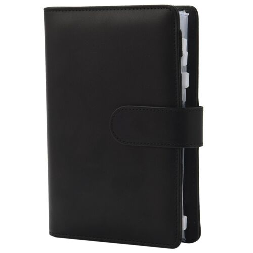 Classeur Budget, A6 Pu En Cuir Cahier Planificateur Organisateur Rechargeable 6 Anneau Classeur Lettre De Motivation Autocollant Étiquettes Noir