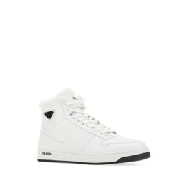 Prada Baskets Montantes En Cuir - Blanc