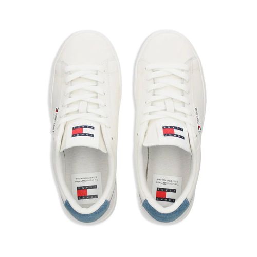 Tommy Jeans Baskets En Cuir À Bords En Jean - Blanc
