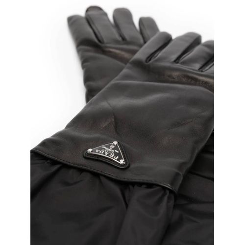 Prada Gants En Cuir À Logo Émaiillé - Noir