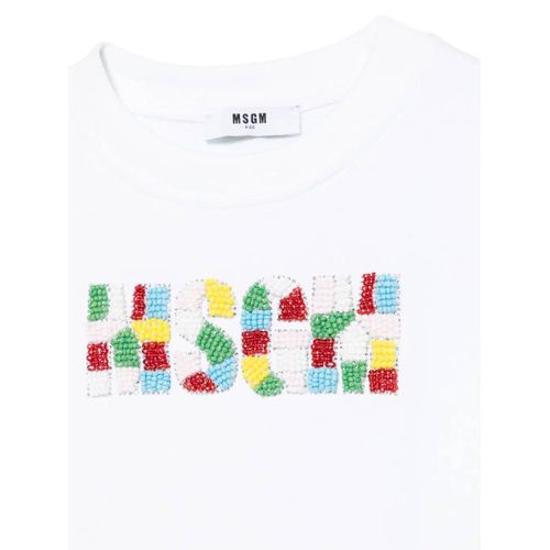 Msgm Kids Sweat À Logo Brodé De Perles - Blanc