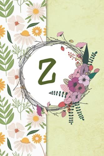 Z: Birthday Present, Thank You Gift Idea, Green Monogram Initial Z Letter, Lined Blank Notebook With Floral Design On The Cover, Personalized Name Sign