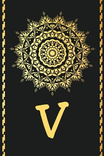 V: Birthday Present, Thank You Gift Idea, Gold Mandala Monogram Initial V Letter, Lined Blank Notebook With Mandala Design On The Cover, Personalized Name Sign