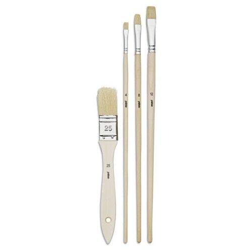 4 Pinceaux - Plat - Spalter - Acrylique Et Huile - Fibres Soie Beau-Blanc - Manche Long - Pébéo