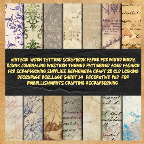 Vintage Worn Tattred Scrapbook Paper For Mixed Media &junk Journaling Western Themed Patterned Aged Fashion For Scrapbooking Supplies &ephemera Craft ... For Embellishments Crafting &scrapbooking
