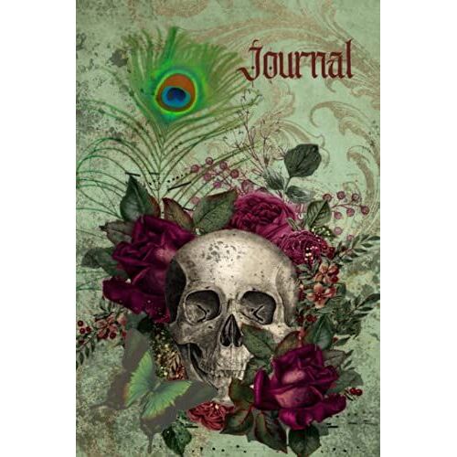 Gothic Journal: Blank Lined Floral Skull Notebook, 6x9", 200 Pages