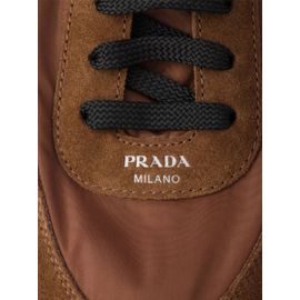 Prada Baskets Collapse Re-Nylon En Daim - Marron