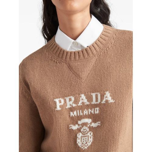 Prada Pull En Cachemire À Logo Intarsia - Marron