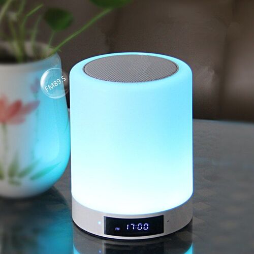 haut-parleur Bluetooth avec réveil, lecteur de musique MP3, Radio FM, commande tactile, lampe LED, haut-parleur réglable